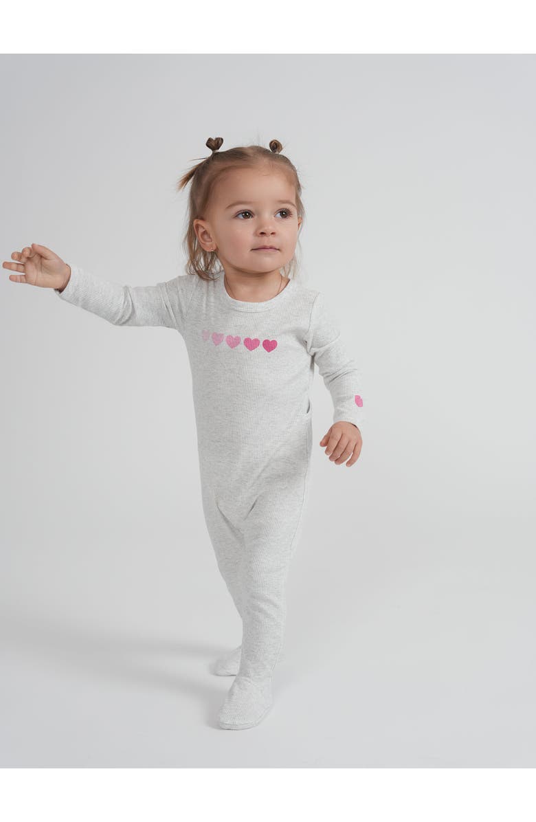 Mocha Long Sleeves with Heart Print Romper, Alternate, color, Light Grey Mix/Pink