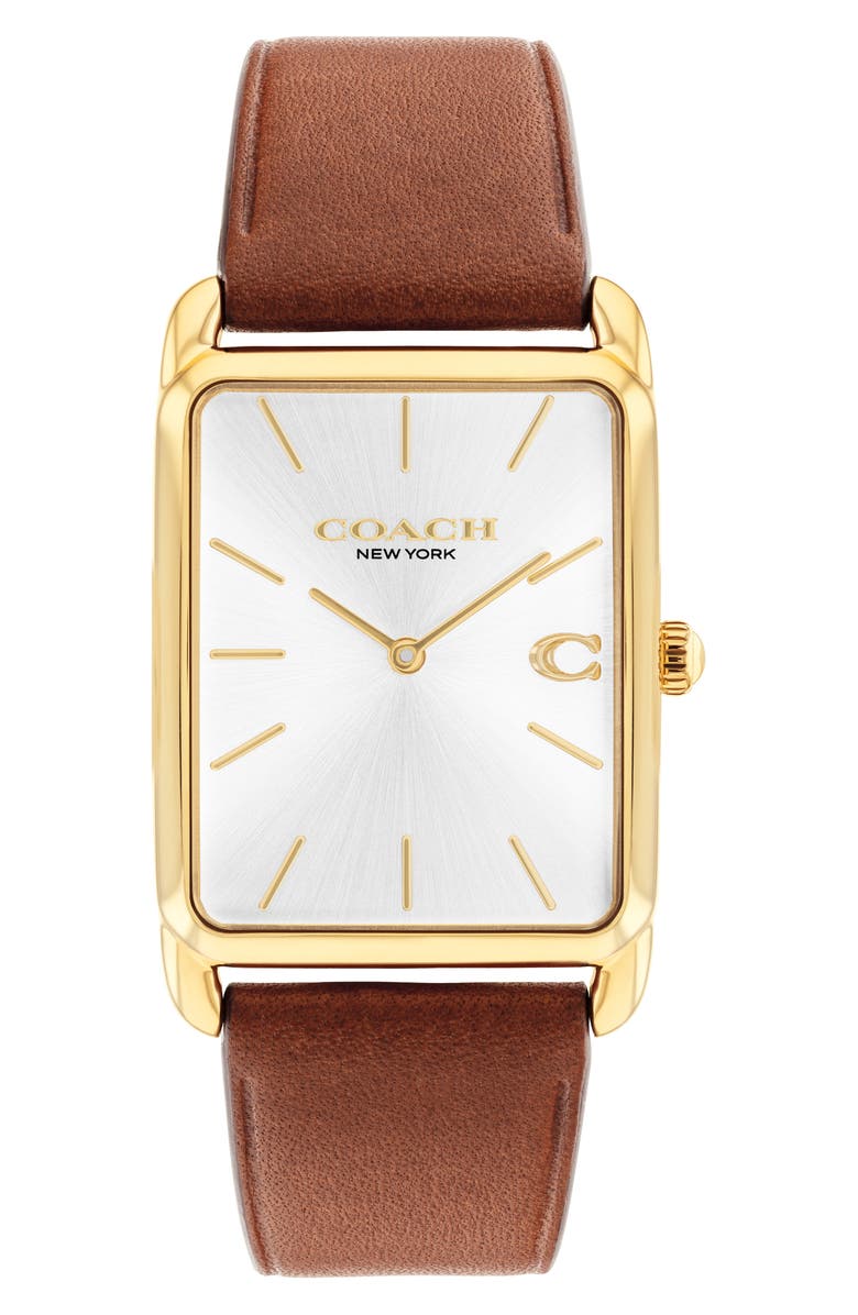 COACH Elliot Leather Strap Watch, 32mm x 36mm, Main, color, Silver Face/Brown