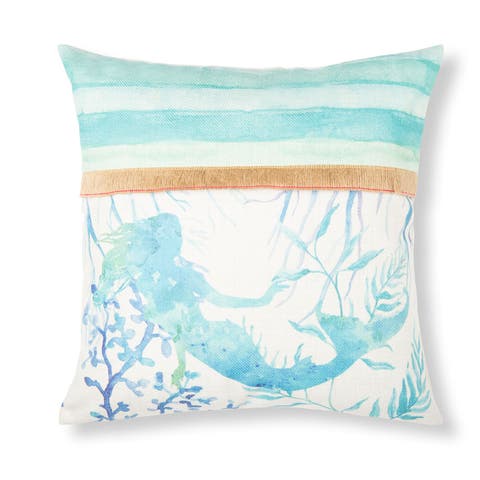 Mermaid 1 Embroidered Accent Throw Pillow