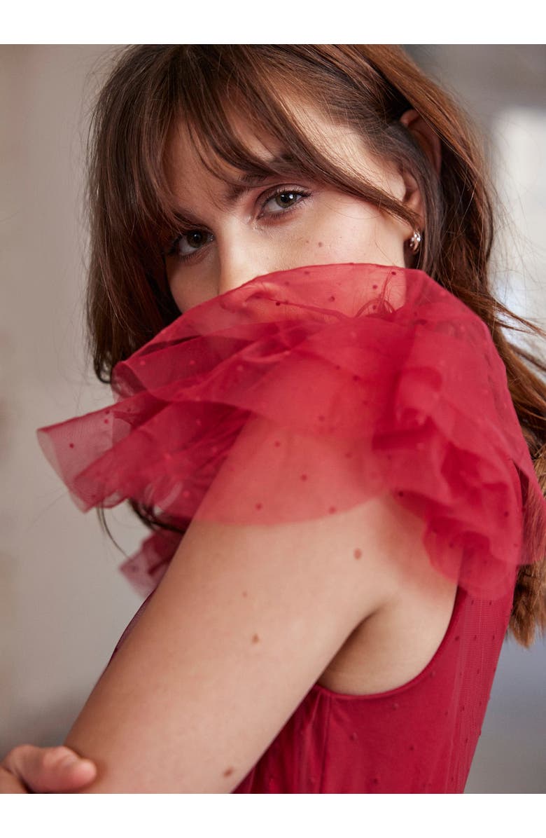 MINT VELVET Tulle Ruffle Maxi Dress, Alternate, color, Red