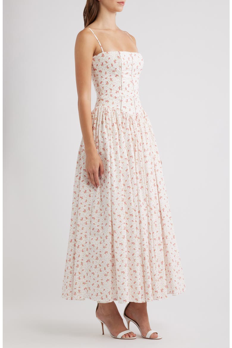 Ysabella Floral Stretch Cotton Maxi Sundress, Alternate, color, WHITE ROSE FLORAL
