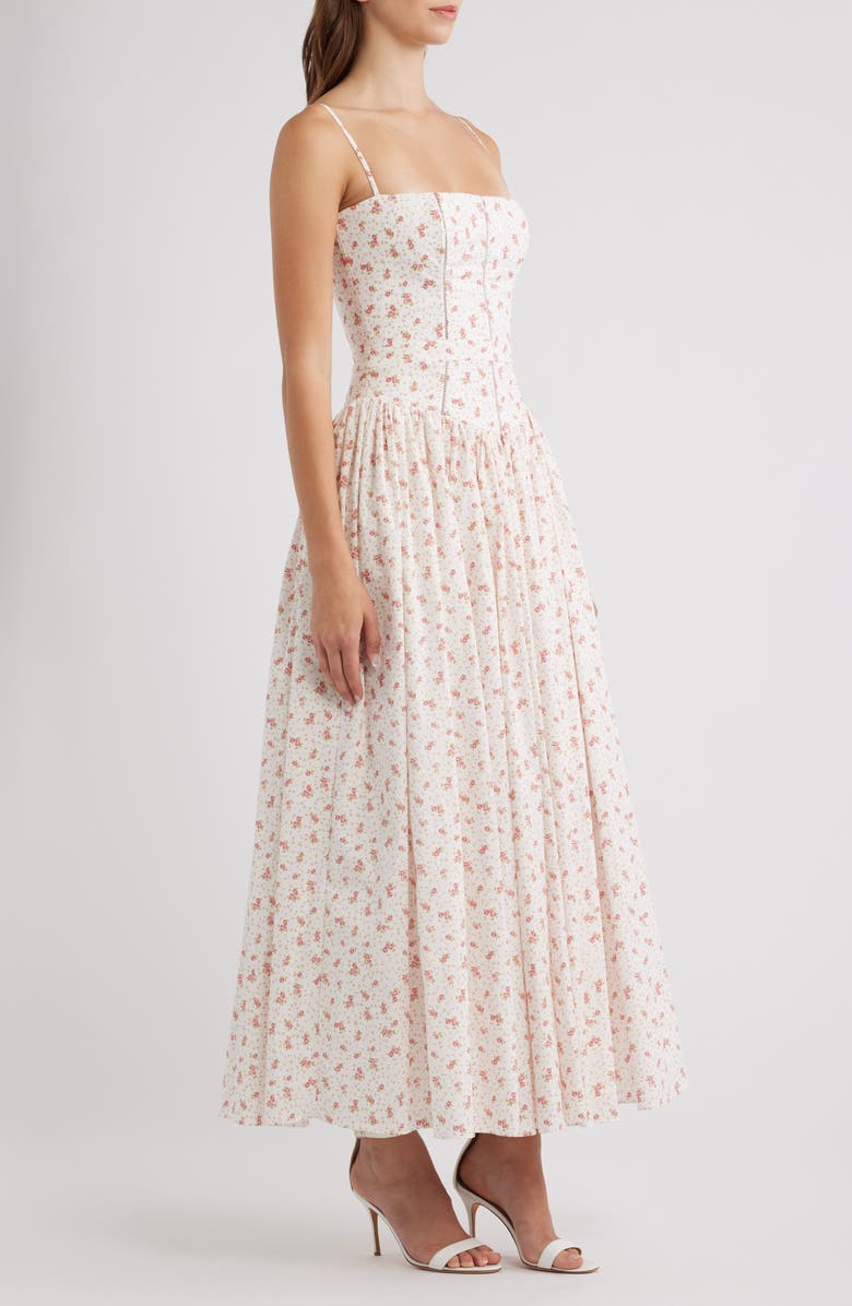 HOUSE OF CB Ysabella Floral Stretch Cotton Maxi Sundress, Alternate, color, White Rose Floral