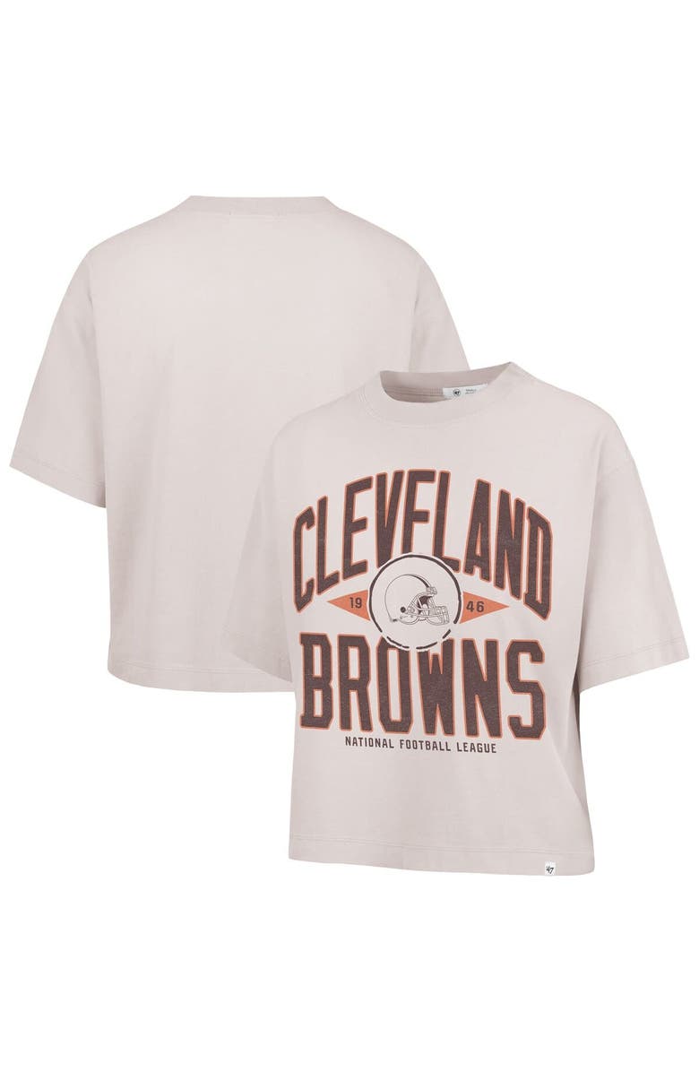 '47 Women's '47 Natural Cleveland Browns Cropped Windthrow Ravine T-Shirt, Main, color, 