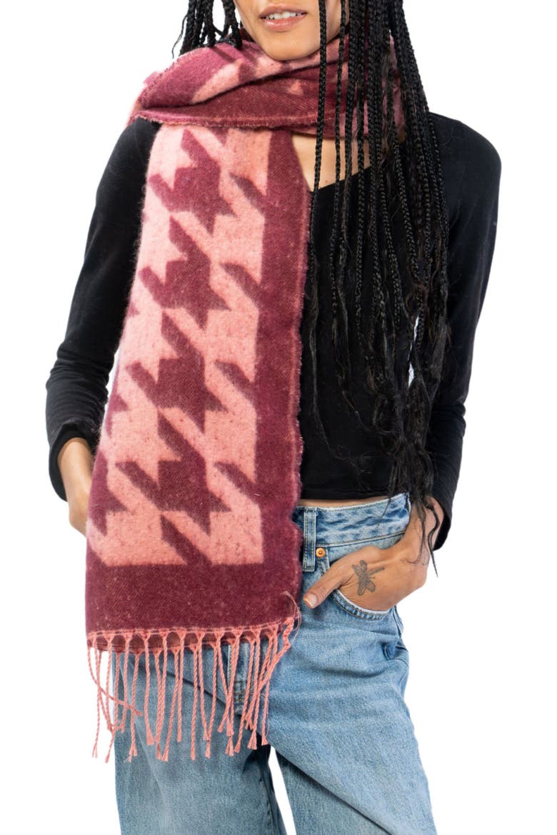 Houndstooth Scarf, Main, color, BURGUNDY