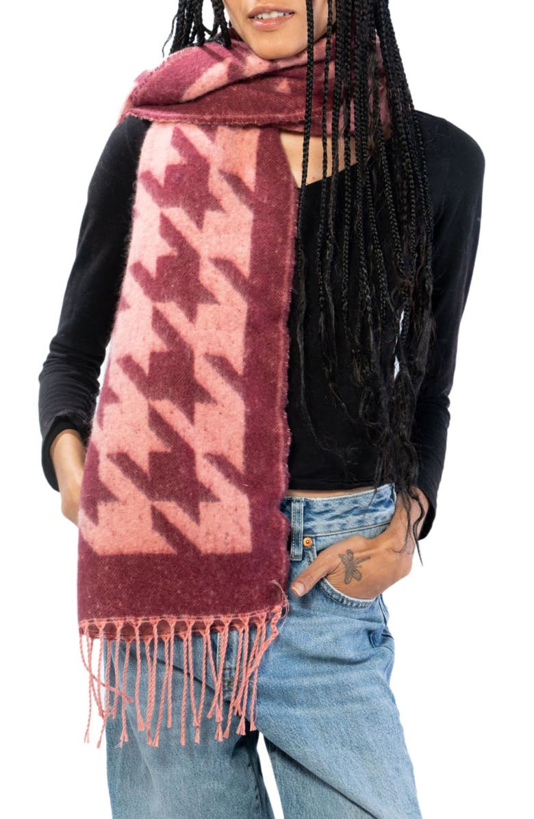 MARCUS ADLER Houndstooth Scarf, Main, color, Burgundy