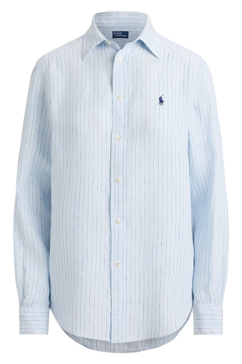 Classic Fit Stripe Linen Button-Up Shirt, Alternate, color, LIGHT BLUE WHITE