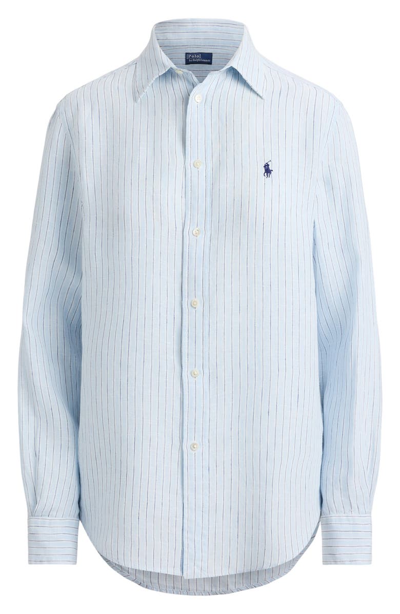 Polo Ralph Lauren Classic Fit Stripe Linen Button-Up Shirt, Alternate, color, Light Blue White