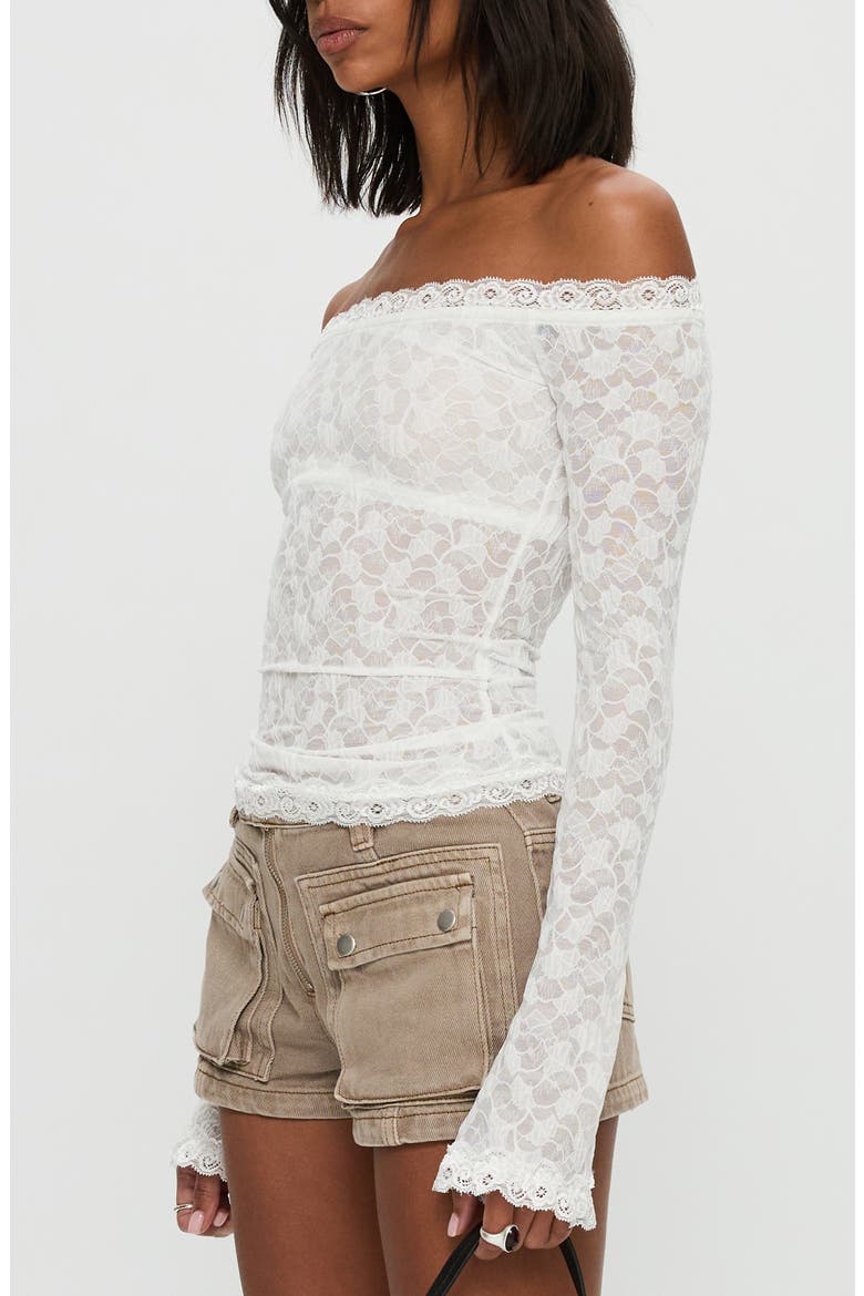 Mochapella Off the Shoulder Lace Shirt, Alternate, color, WHITE