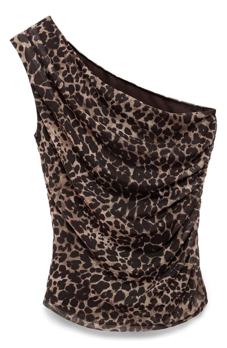 MANGO Leopard Print One-Shoulder Top, Alternate, color, Brown
