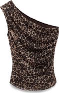 MANGO Leopard Print One-Shoulder Top