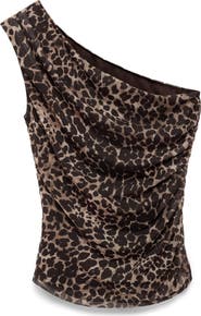 MANGO Leopard Print One-Shoulder Top
