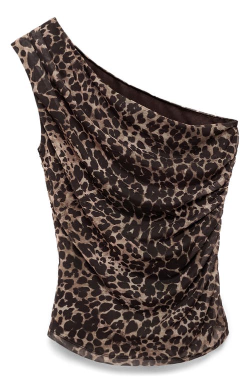 Mango Leopard Print One-shoulder Top In Brown