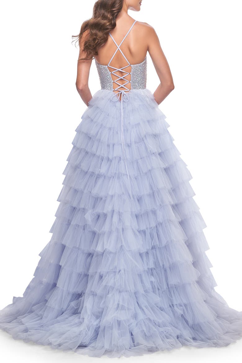 Ruffle Tulle Prom Dress with Rhinestone Bodice, Alternate, color, Light Periwinkle