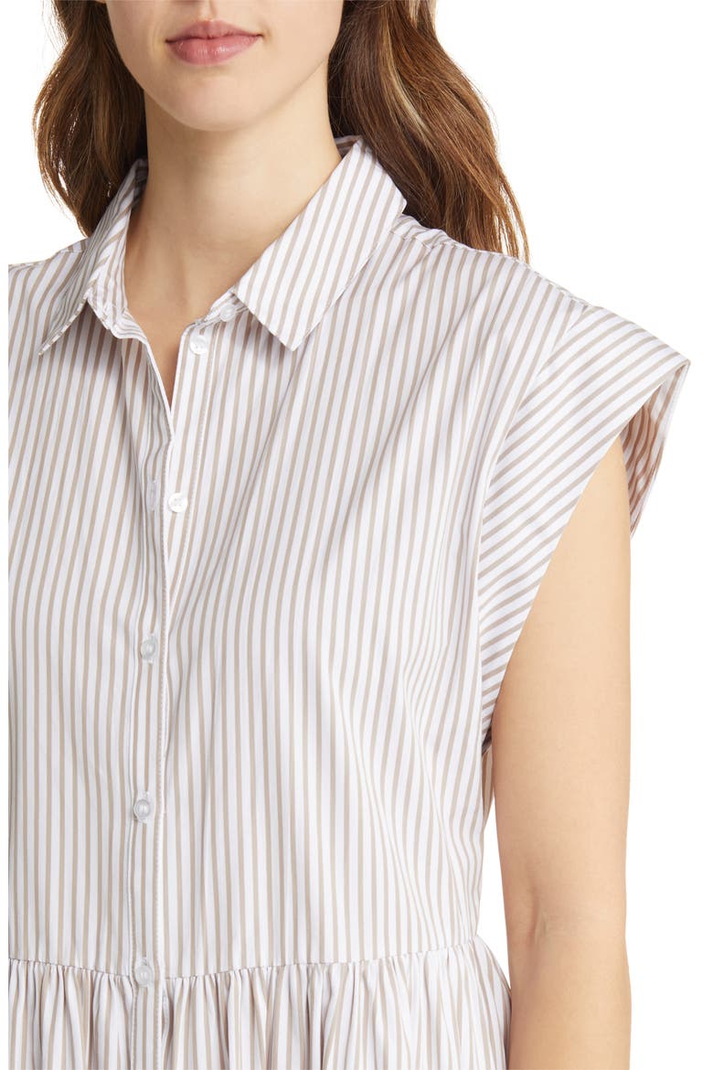Drop Waist Button Front Cotton Midi Dress, Alternate, color, WHITE- TAN SAMBA STRIPE