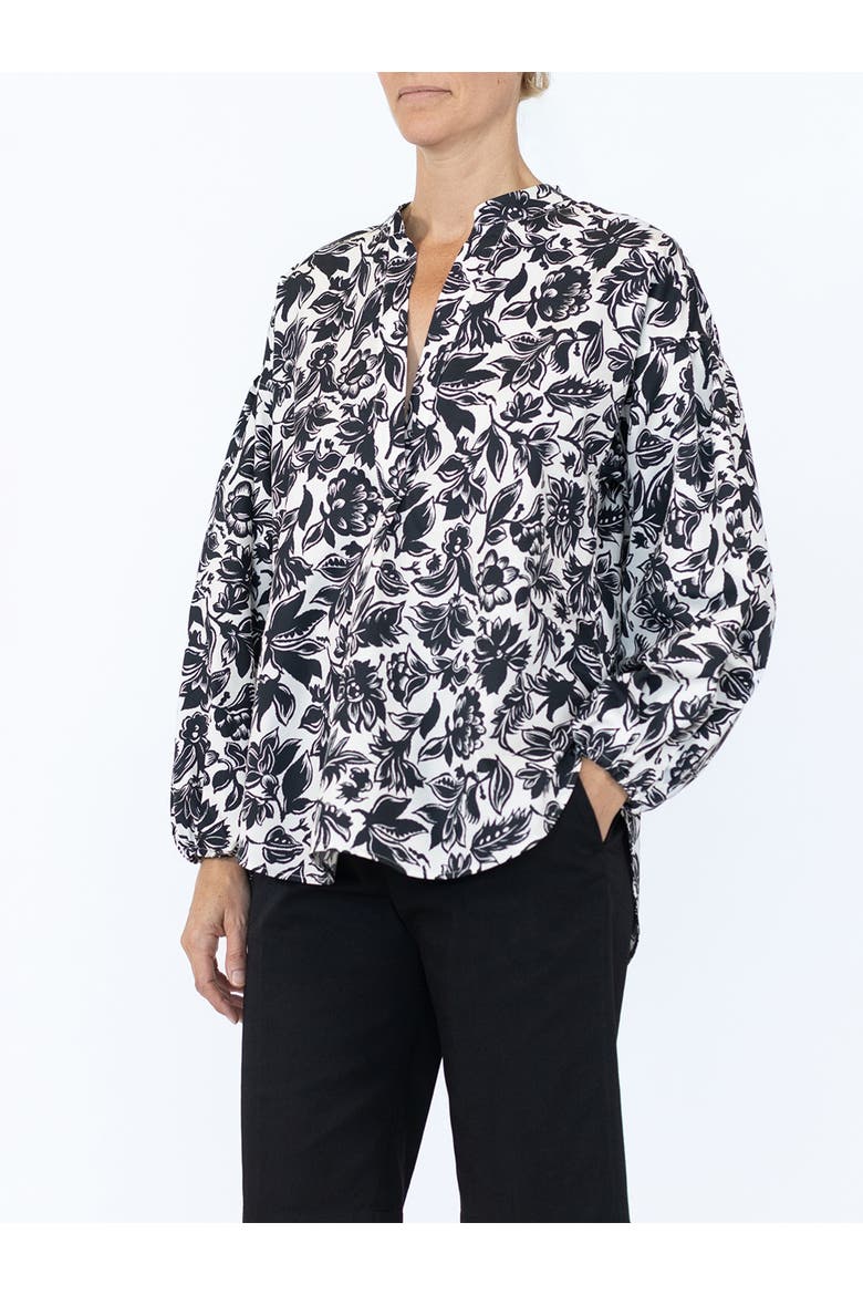 Keaton Shirt with lantern sleeves Floral, Alternate, color, Black/White