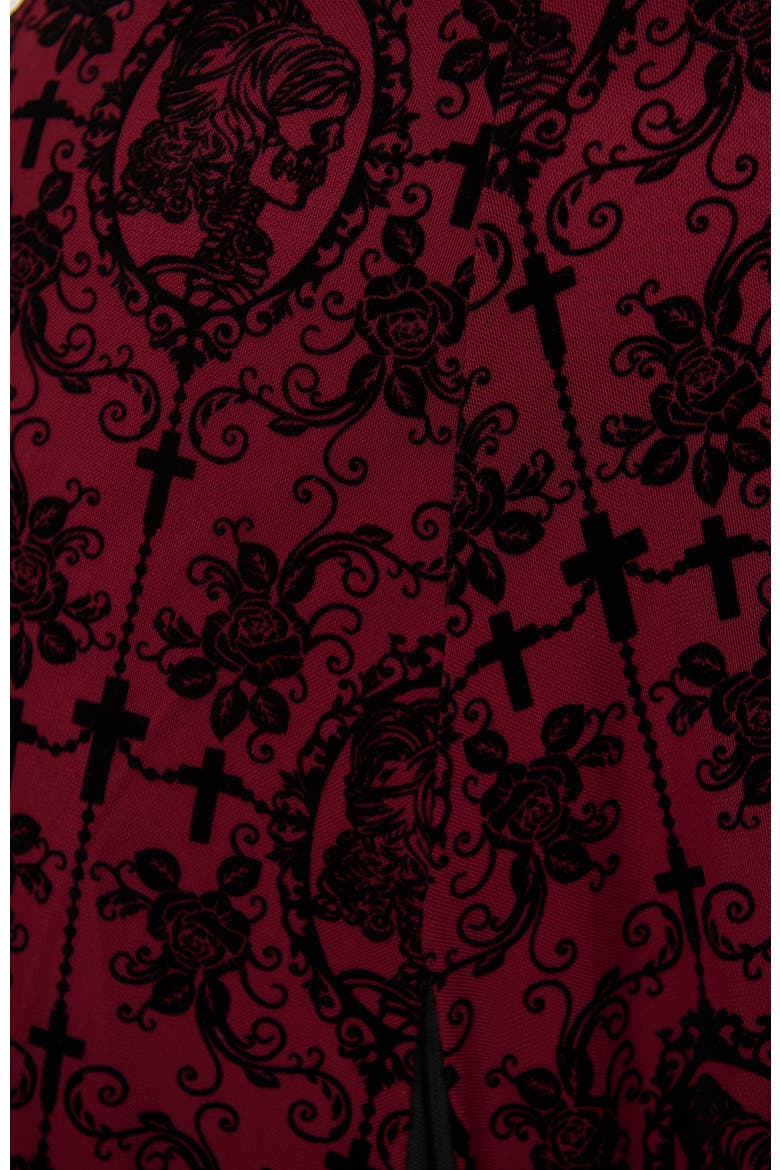 Plus Size Sheer Spiderweb Godet Maxi Dress, Alternate, color, Red Swirling Floral Print
