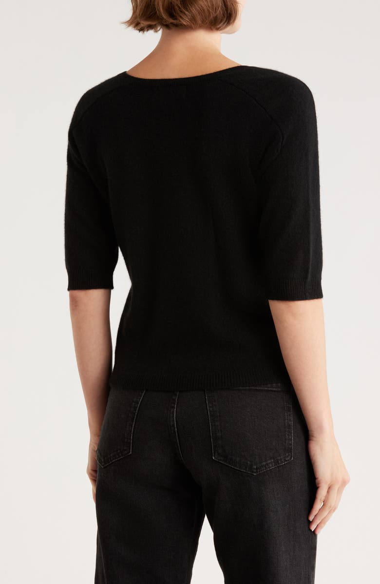 Magaschoni Cashmere V-Neck Elbow Sleeve Sweater, Alternate, color, Black