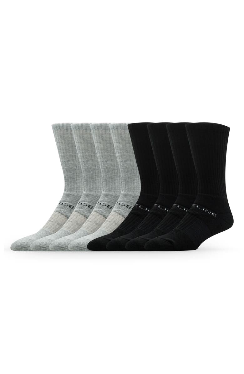STRIDELINE Premium Assorted 8-Pack Crew Socks, Main, color, Black & Grey