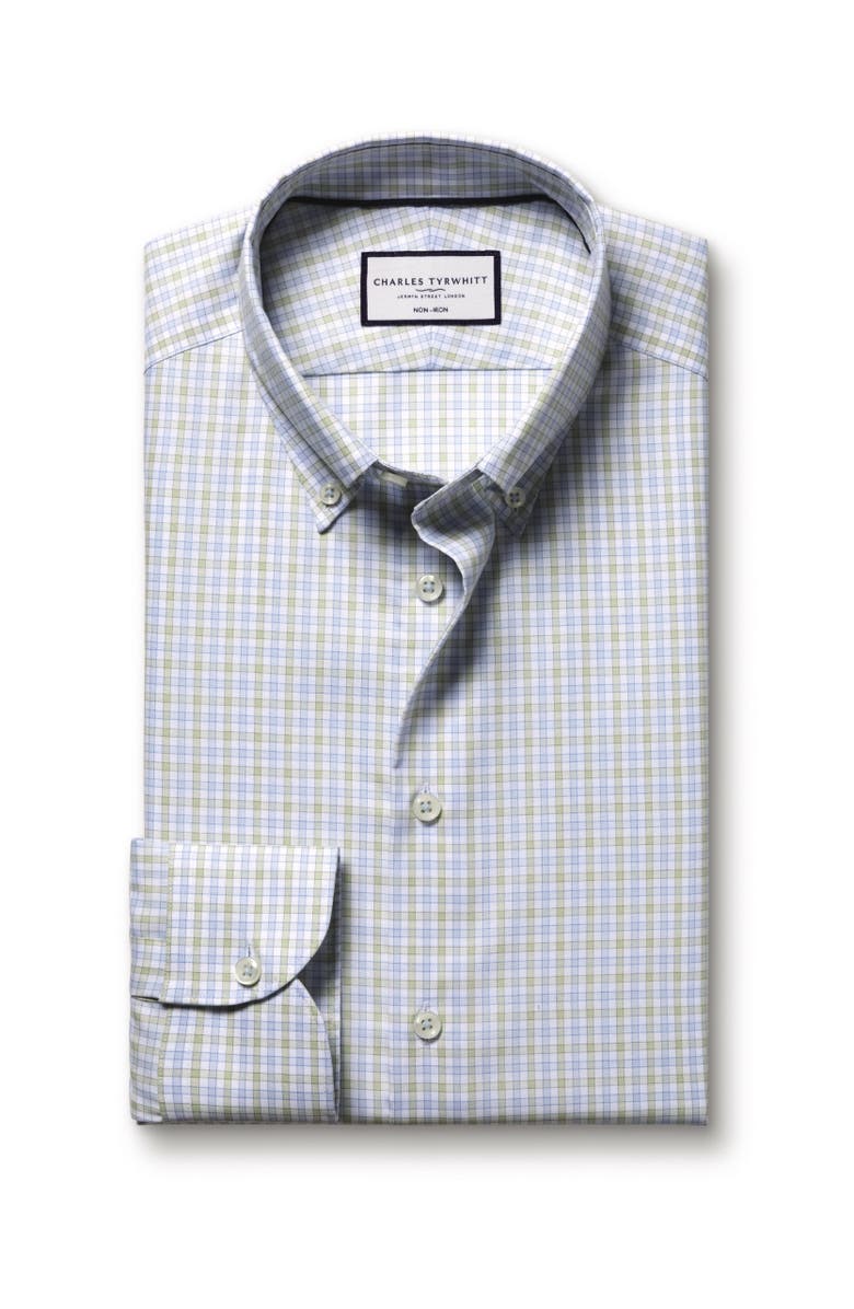Charles Tyrwhitt Check Non-Iron Button-Down Oxford Slim Fit Shirt Single Cuff, Alternate, color, Light Green