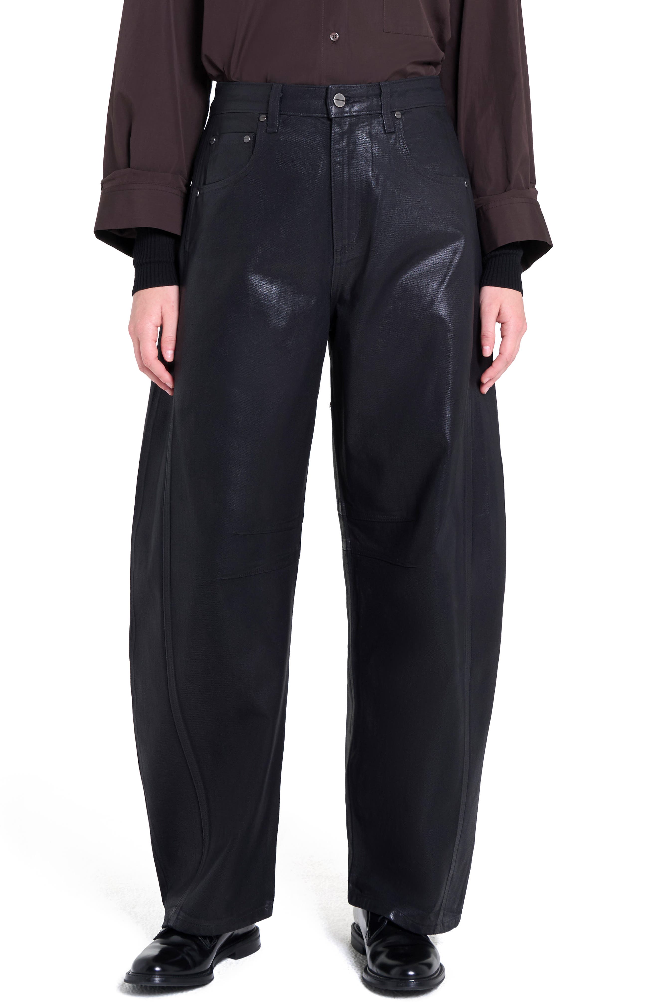 Beryl Coated Barrel Leg Pants