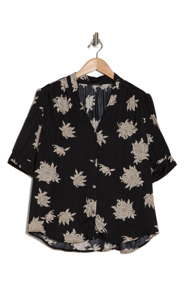 T Tahari Short Sleeve Airflow Blouse, Alternate, color, Black Peony Print