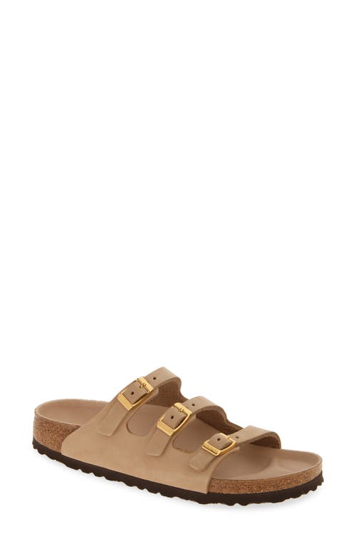 Birkenstock Beige Leather Florida Slippers In Sandcastle