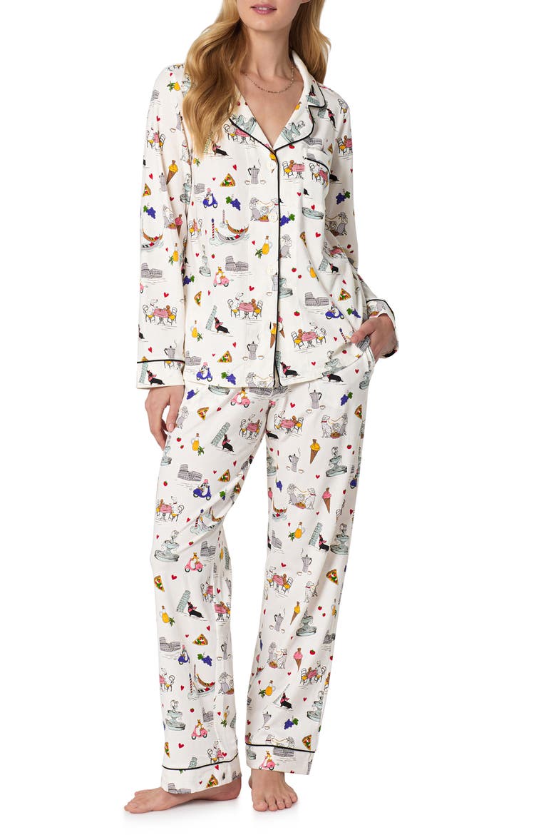 Print Stretch Organic Cotton Pajamas, Main, color, PUPPY PIAZZA