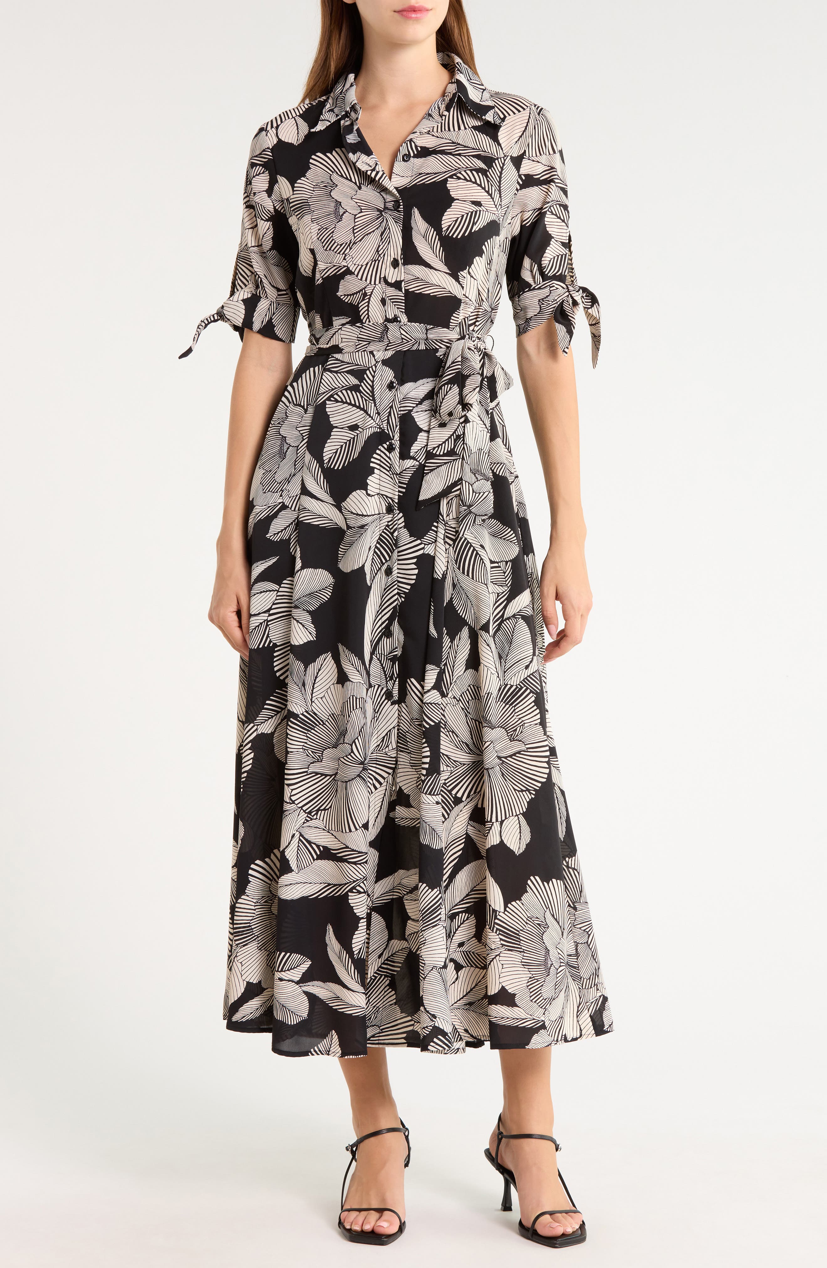 Floral Short Sleeve Tie Waist Shirtdress