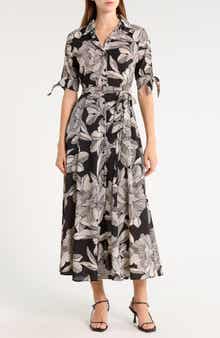 Floral Short Sleeve Tie Waist Shirtdress