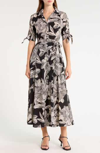 Floral Short Sleeve Tie Waist Shirtdress