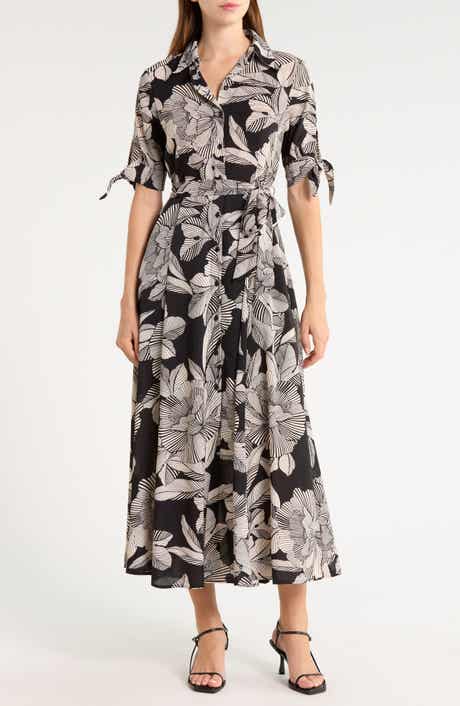 Floral Short Sleeve Tie Waist Shirtdress