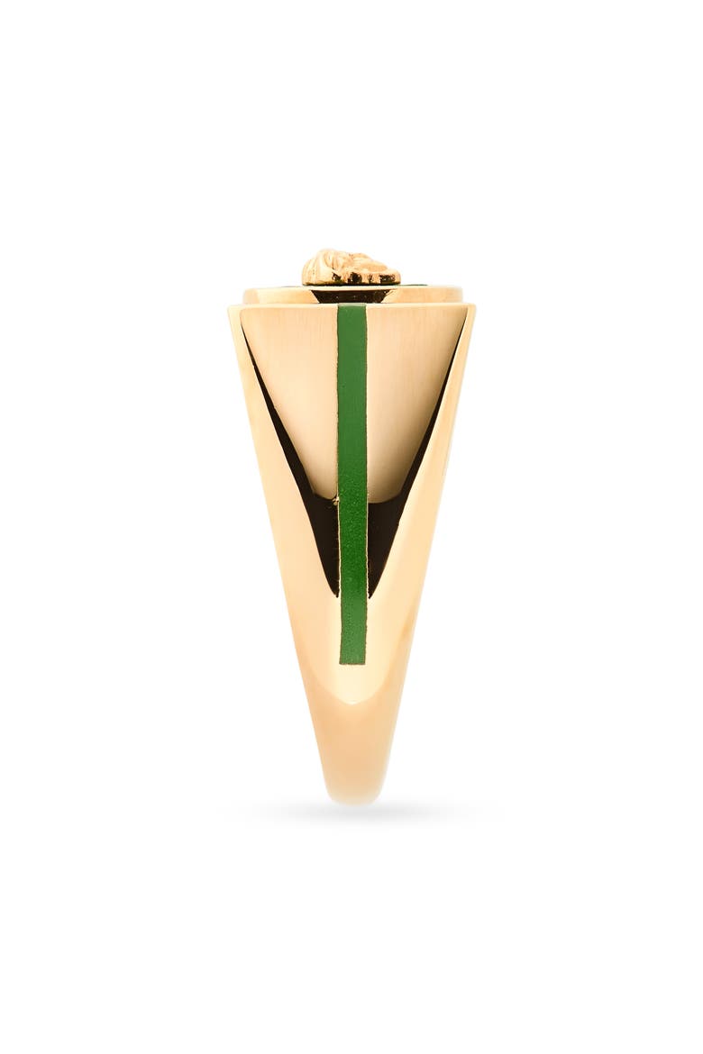 Men's Enamel Medusa Signet Ring, Alternate, color, VERSACE GOLD GREEN GRASS