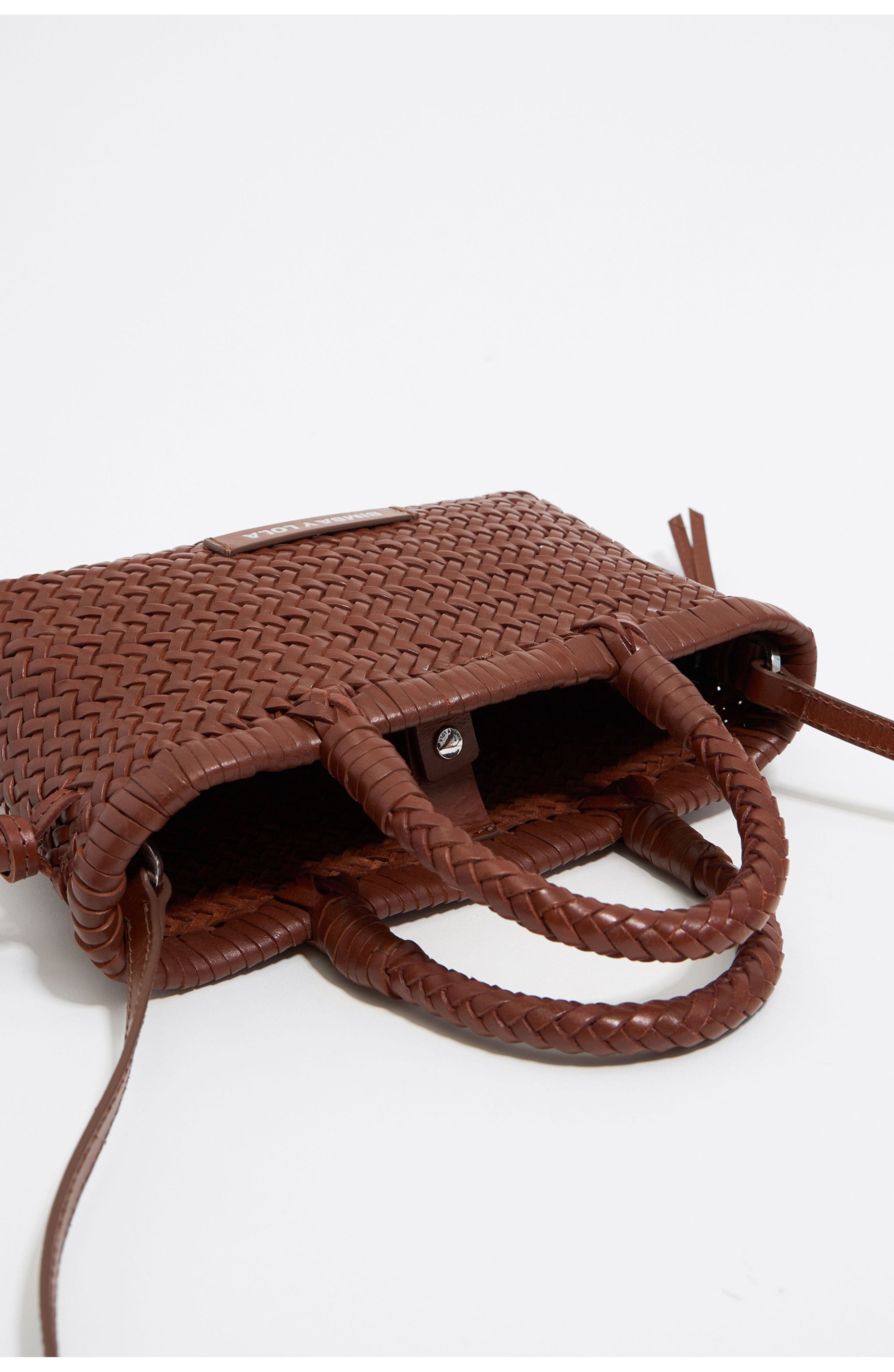 Bimba y Lola Plaited Leather Mini Bag, Alternate, color, Nut