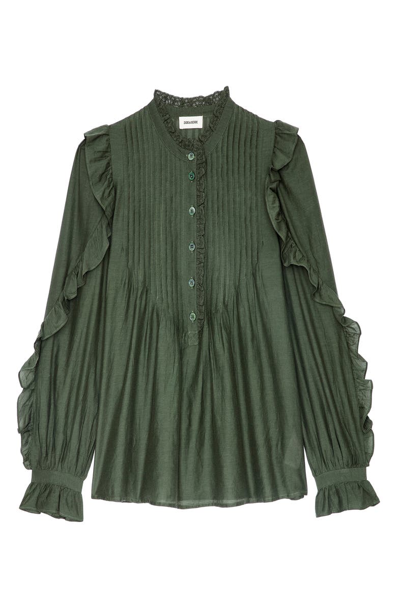 Zadig & Voltaire Timmy Tomboy Ruffle Cotton Blend Blouse, Alternate, color, Kaki