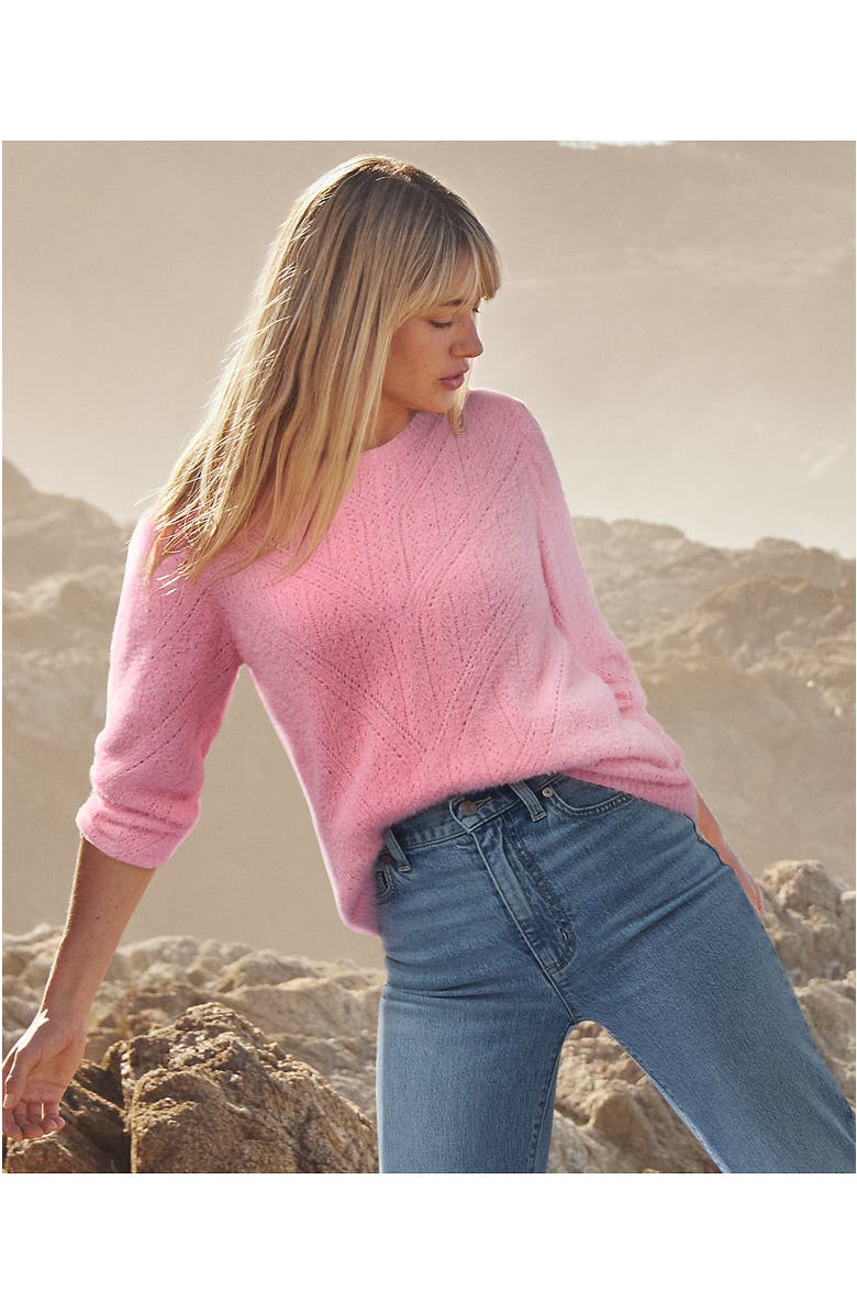 Lands
 End Eyelash Fuzzy Pointelle Puff Sleeve Sweater, Alternate, color, Seaside Pink