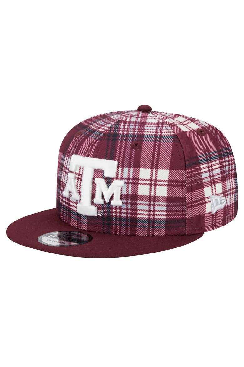 Men's New Era Maroon Texas A&M Aggies Plaid 9FIFTY Snapback Hat, Main, color, Maroon