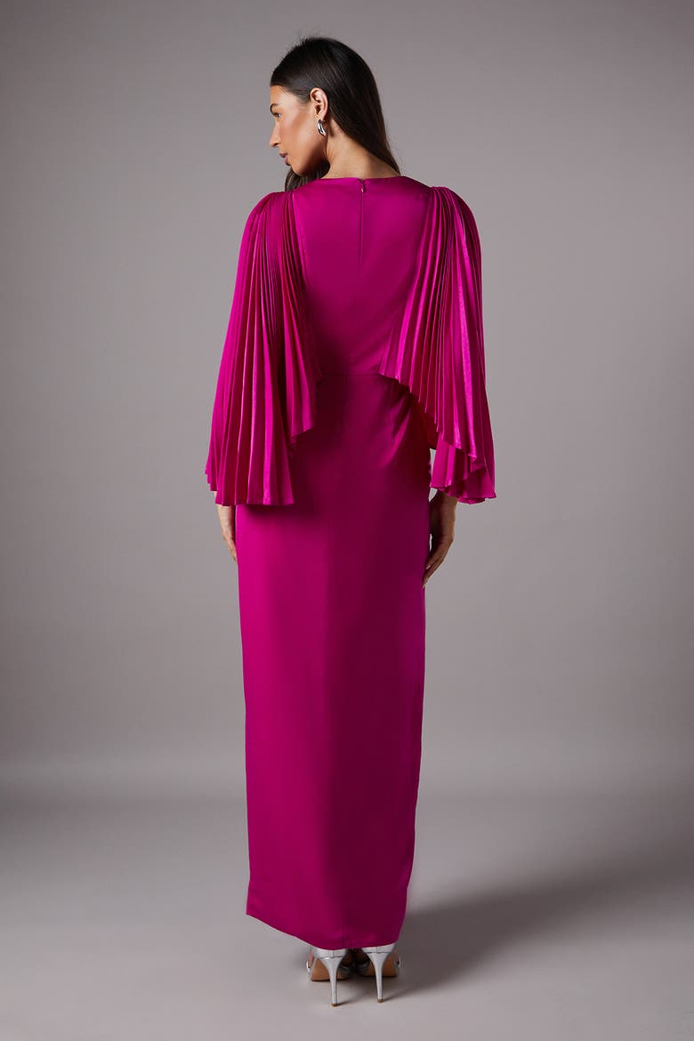 Short Sleeve Pleated Cape Maxi Dress, Alternate, color, Magenta
