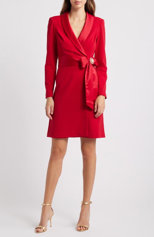 Eliza J Sash Long Sleeve Tuxedo Sheath Dress in Red 