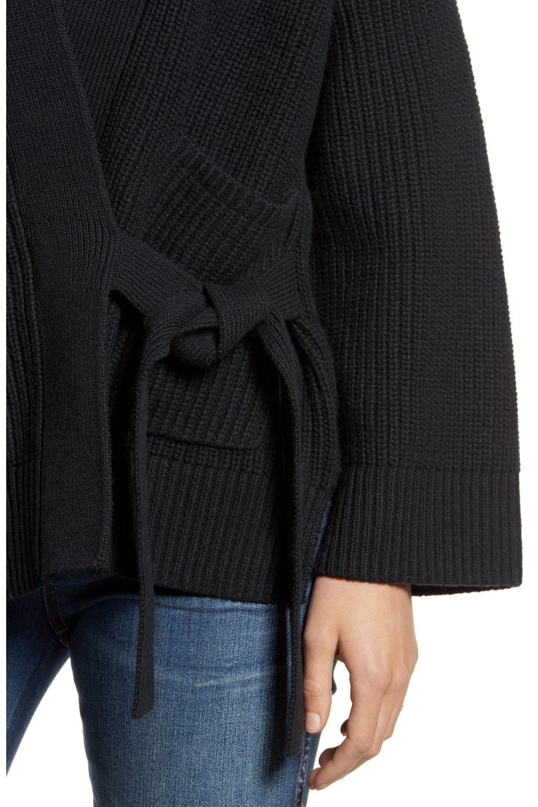 Madison Rib Side Tie Cardigan (Nordstrom Exclusive), Alternate, color, TRUE BLACK