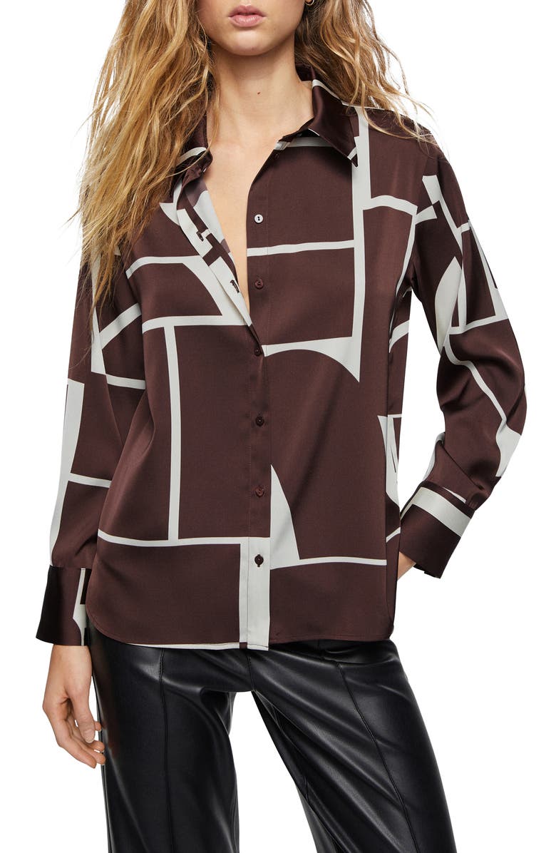 MANGO Print Satin Shirt, Main, color, 