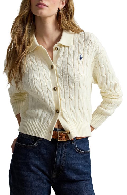 Cable Cotton Polo Collar Cardigan