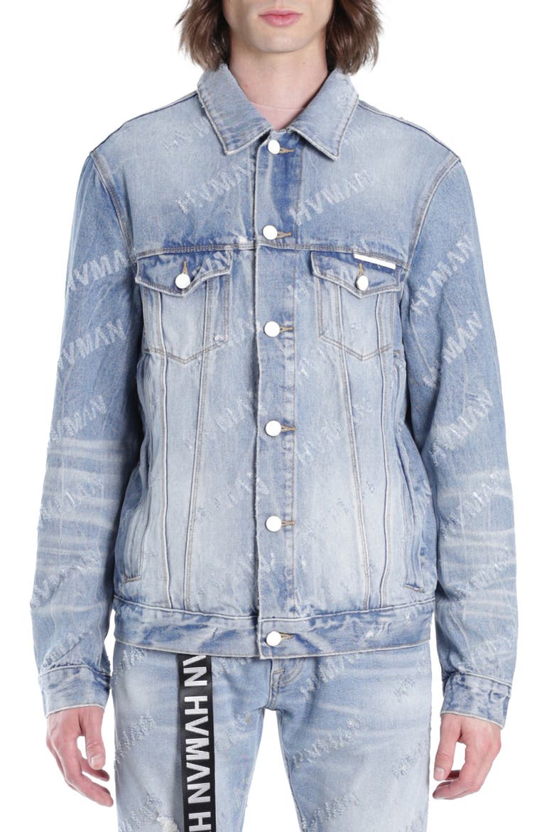 Triangle Denim Logo Trucker Jacket, Main, color, ACID REPEAT