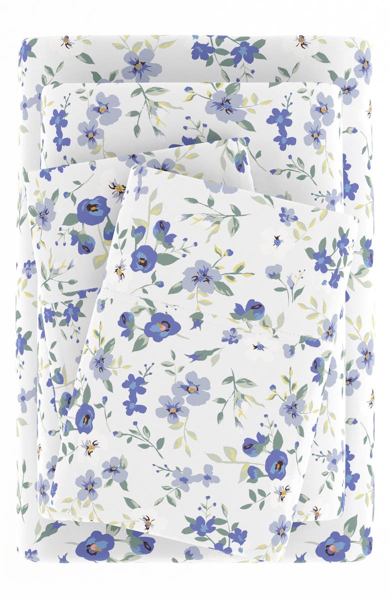 HOMESPUN Premium Ultra Soft Blossoms Pattern 4-Piece Bed Sheets Set, Main, color, Light Blue