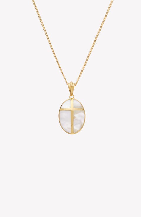 Mother Of Pearl Cross Pendant Necklace
