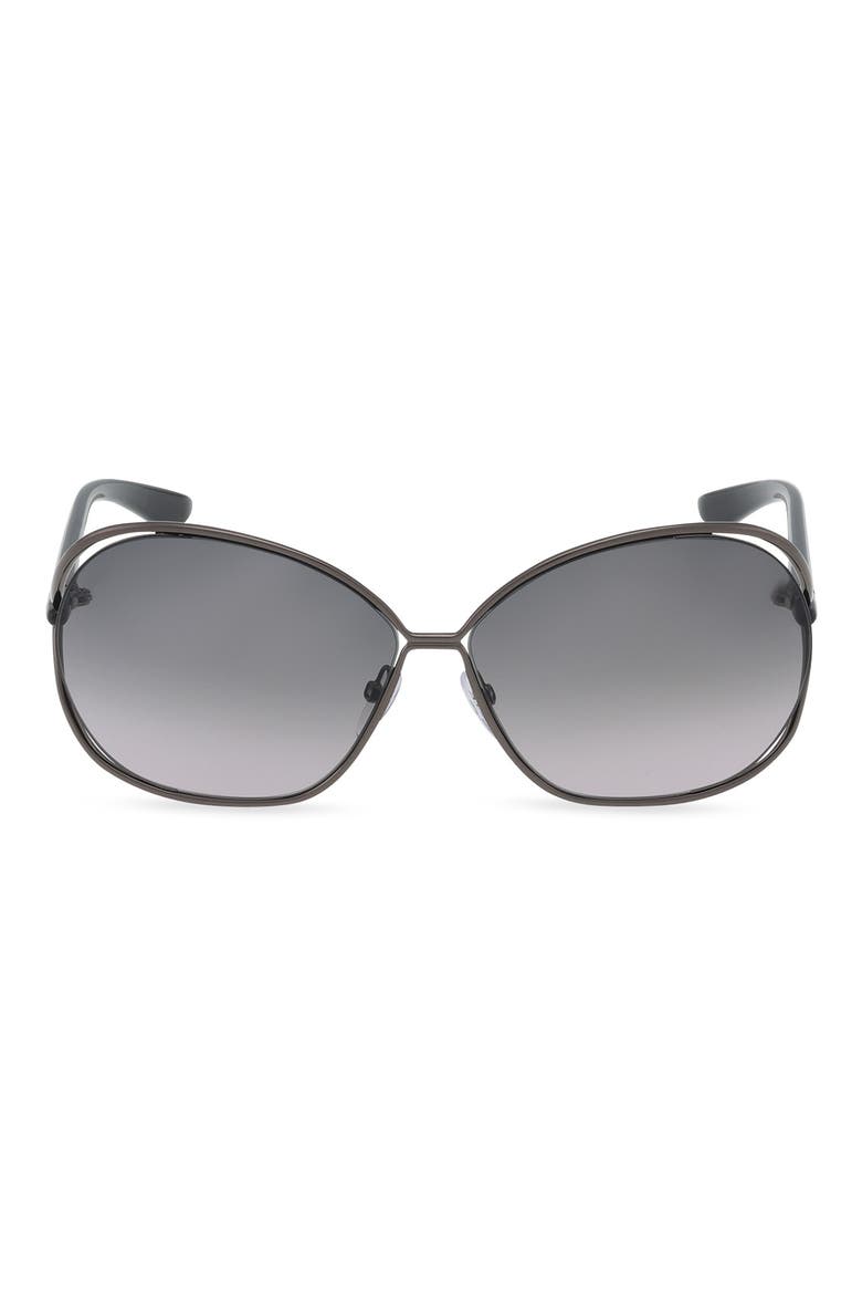 Carla 66mm Oversized Round Metal Sunglasses, Main, color, SHINY GUNMETAL/ GRADIENT SMOKE