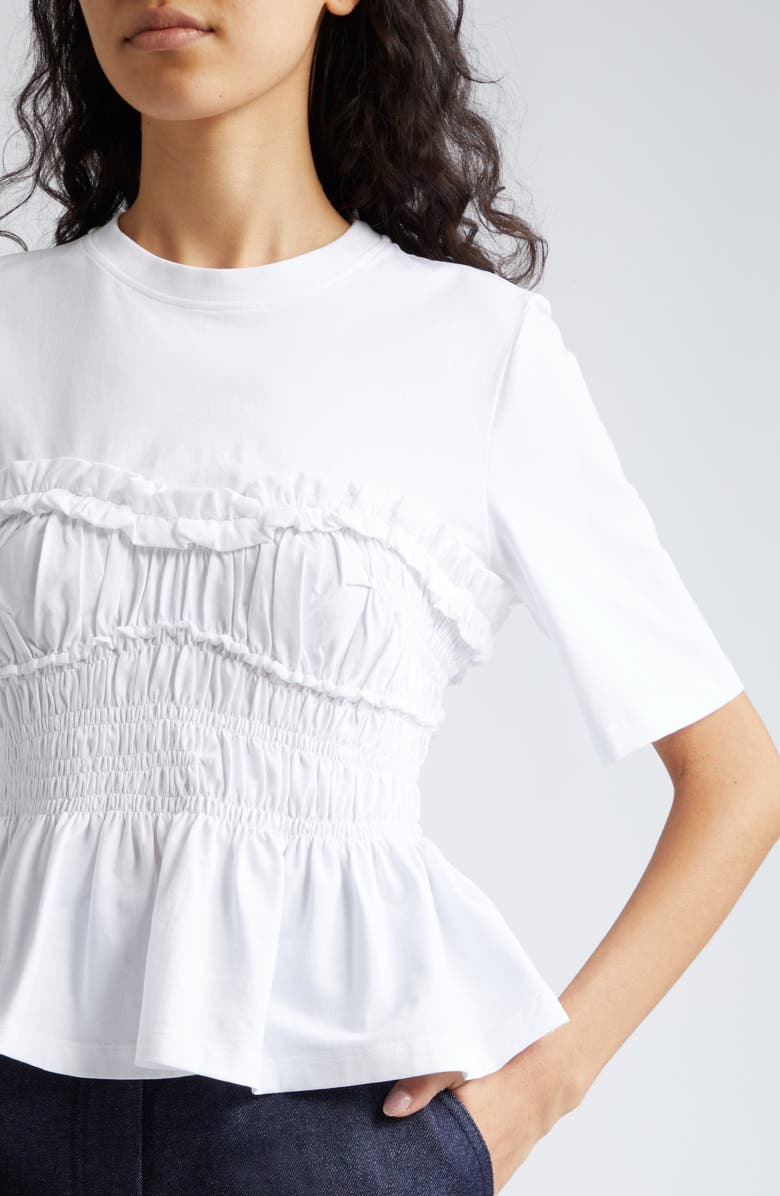 Cecilie Bahnsen Vilde Smocked Ruffle Jersey T-Shirt, Alternate, color,