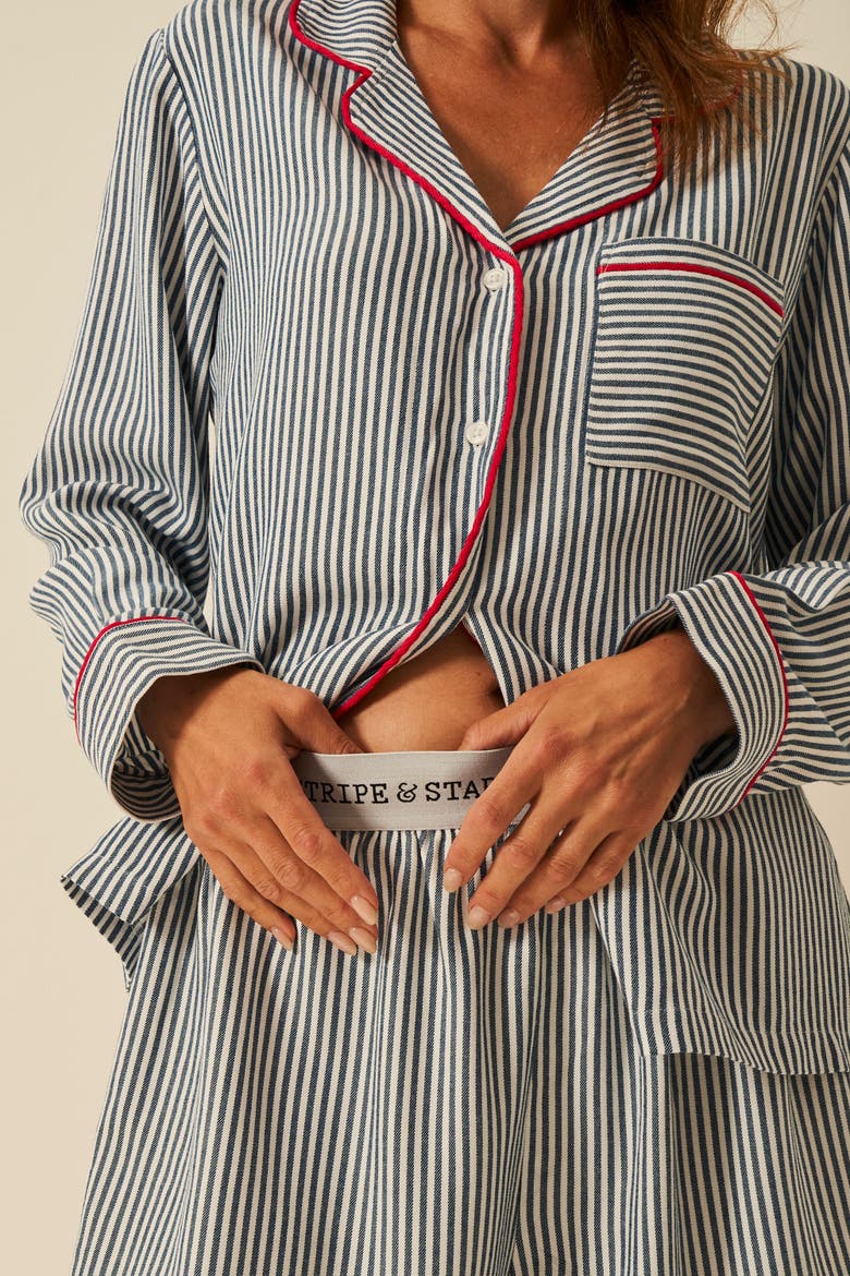 Ecovero Long Sleeve Pyjama Top, Alternate, color, Midnight Stripe