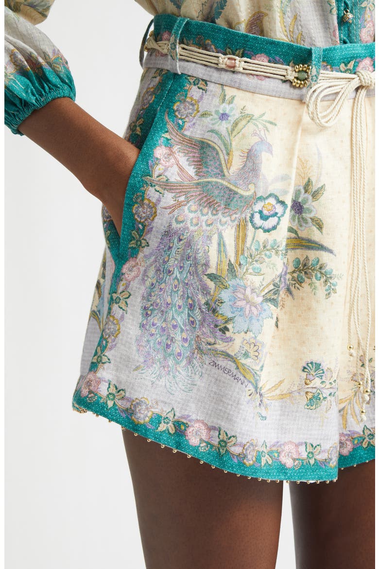 Indra Tuck Linen Shorts, Alternate, color, CREAM SCARF FLORAL