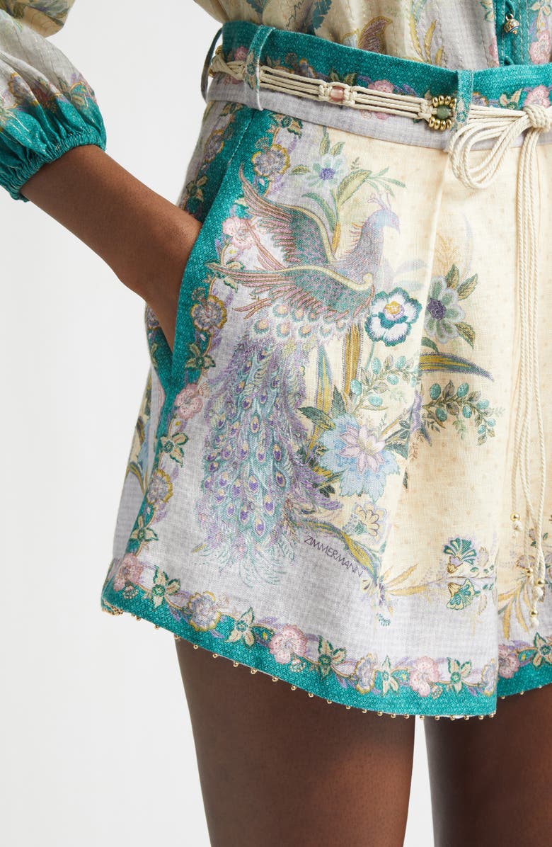 Zimmermann Indra Tuck Linen Shorts, Alternate, color, Cream Scarf Floral
