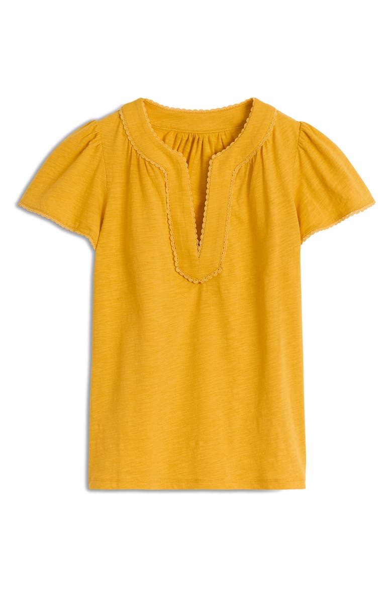 Boden Ava Lace Trim Cap Sleeve Cotton Top, Alternate, color, Honey Yellow
